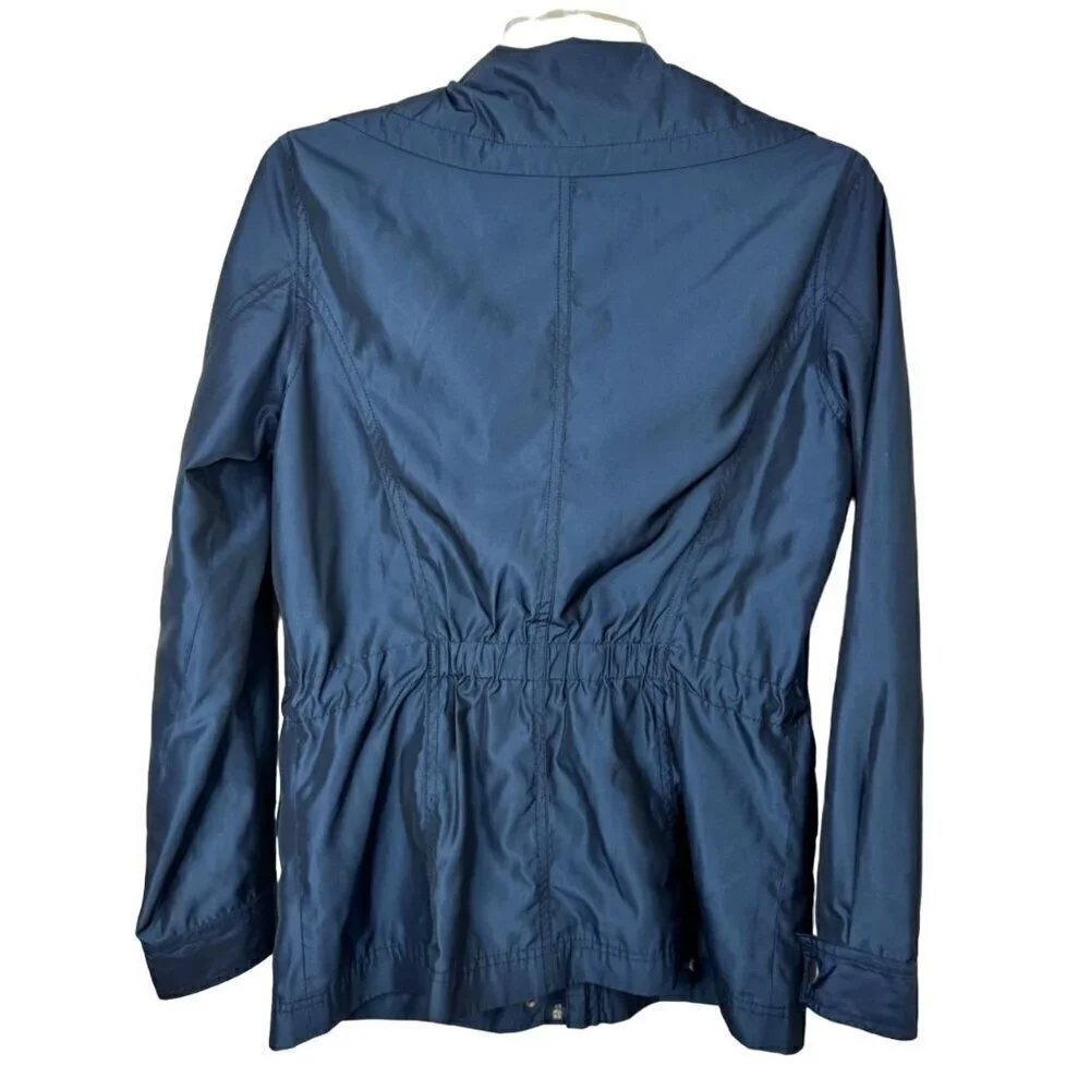 Coldwater Creek Windbreaker Navy Blue Shimmer Zip Snap Pockets Women's XS